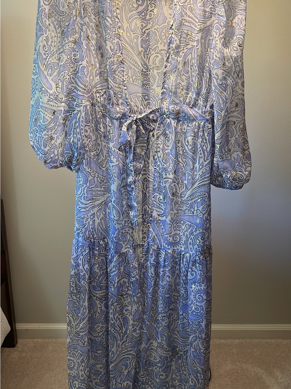 Express Light Blue Paisley Tiered Maxi Dress
